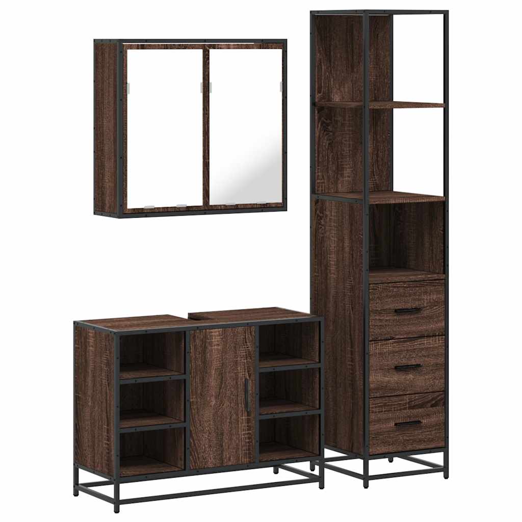 3 Piece Bathroom Furniture Set Brown Oak Engineered Wood