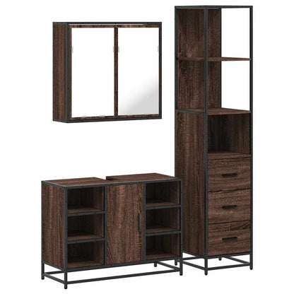 3 Piece Bathroom Furniture Set Brown Oak Engineered Wood