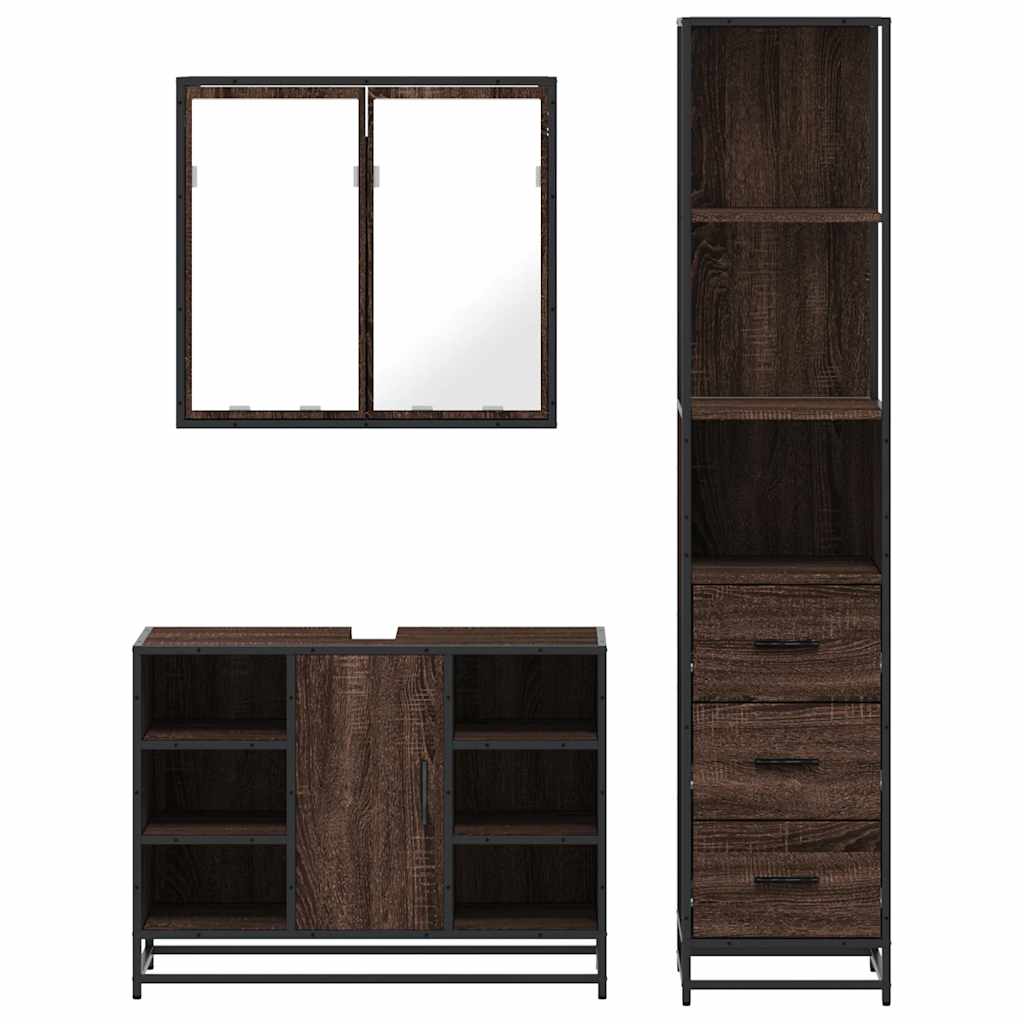 3 Piece Bathroom Furniture Set Brown Oak Engineered Wood