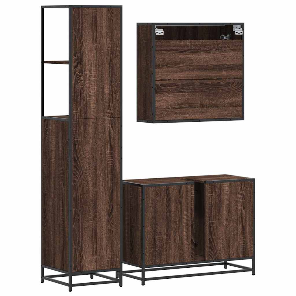 3 Piece Bathroom Furniture Set Brown Oak Engineered Wood