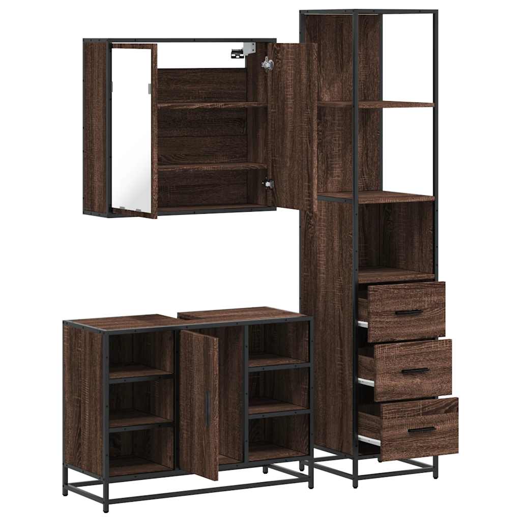 3 Piece Bathroom Furniture Set Brown Oak Engineered Wood