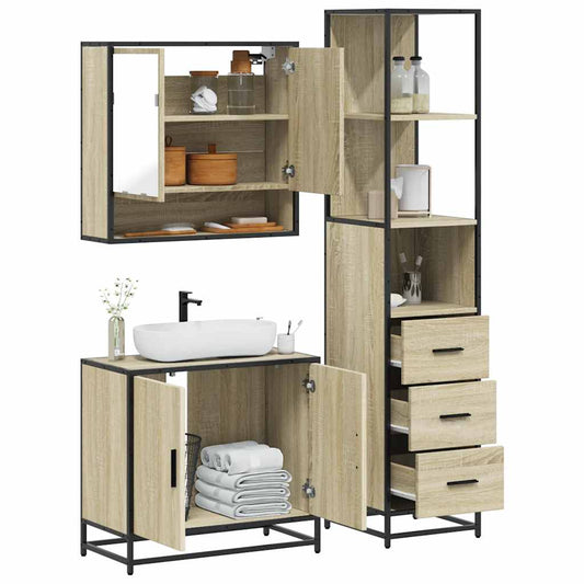 3 Piece Bathroom Furniture Set Sonoma Oak Engineered Wood