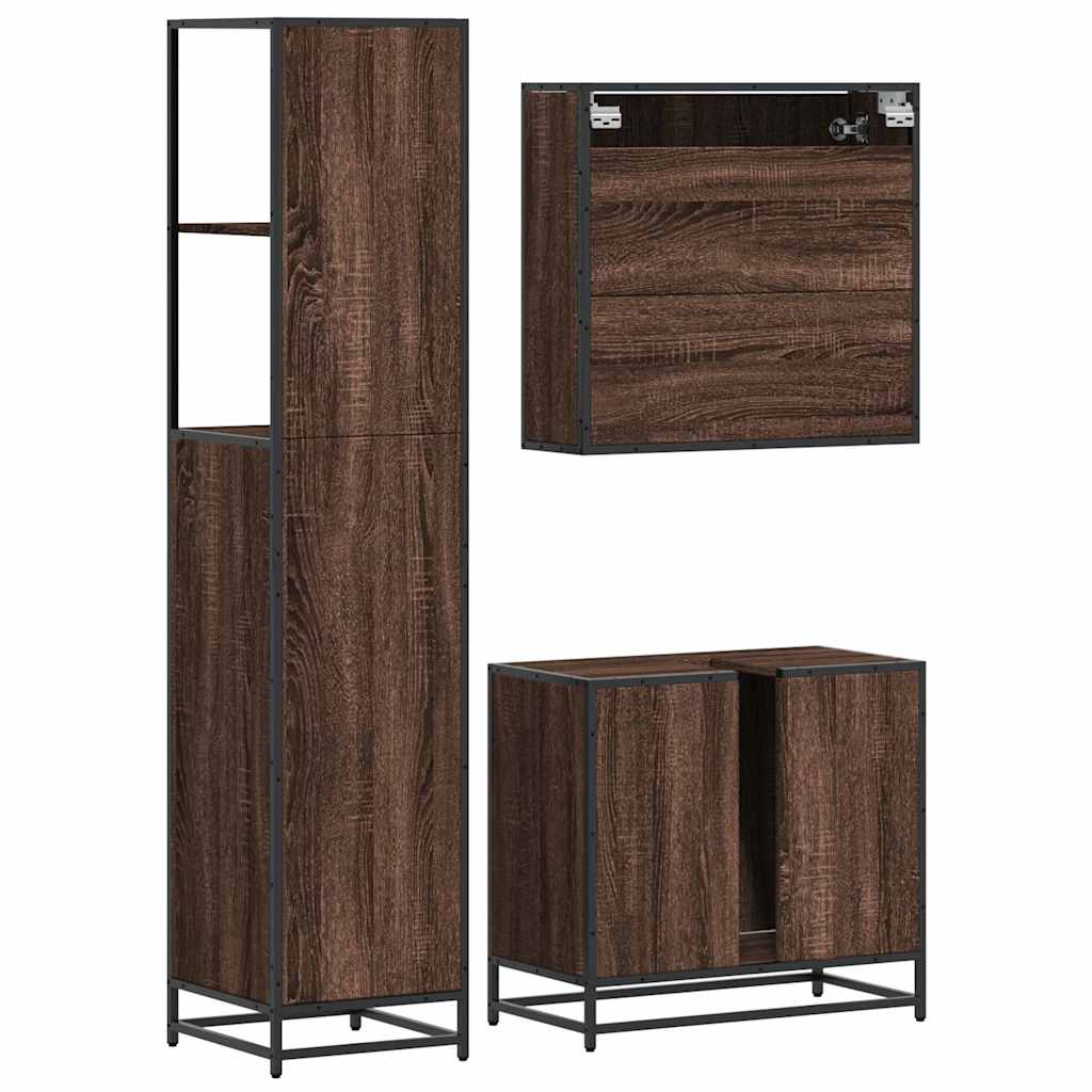 3 Piece Bathroom Furniture Set Brown Oak Engineered Wood