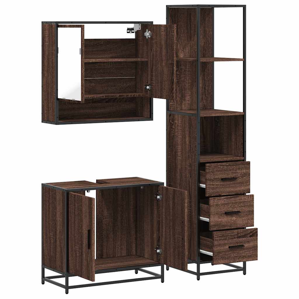 3 Piece Bathroom Furniture Set Brown Oak Engineered Wood