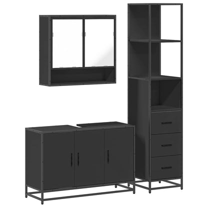 3 Piece Bathroom Furniture Set Black Engineered Wood