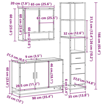 3 Piece Bathroom Furniture Set Black Engineered Wood