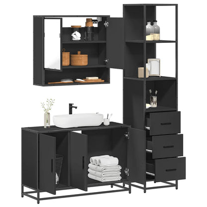 3 Piece Bathroom Furniture Set Black Engineered Wood