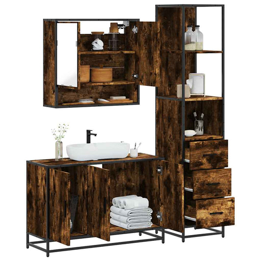 3 Piece Bathroom Furniture Set Smoked Oak Engineered Wood