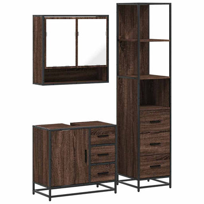 3 Piece Bathroom Furniture Set Brown Oak Engineered Wood