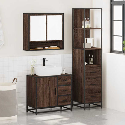 3 Piece Bathroom Furniture Set Brown Oak Engineered Wood