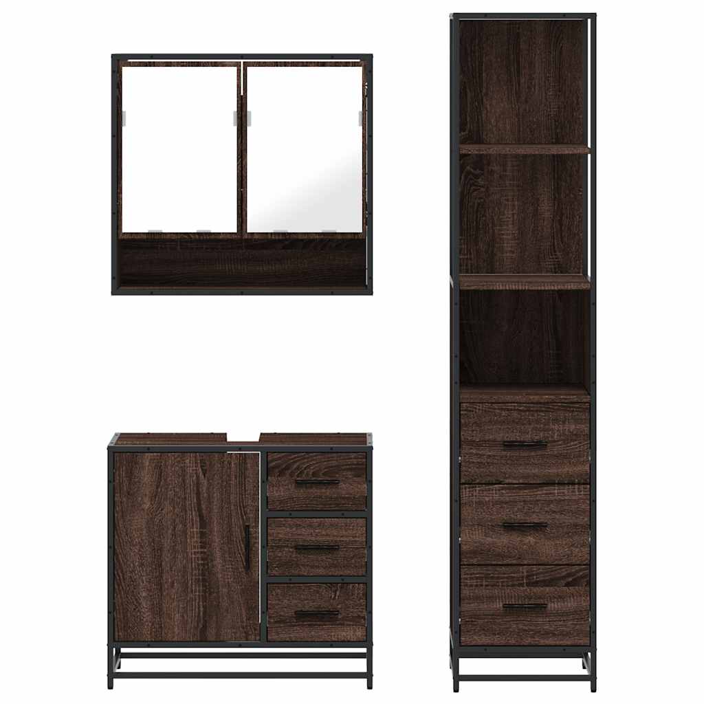 3 Piece Bathroom Furniture Set Brown Oak Engineered Wood