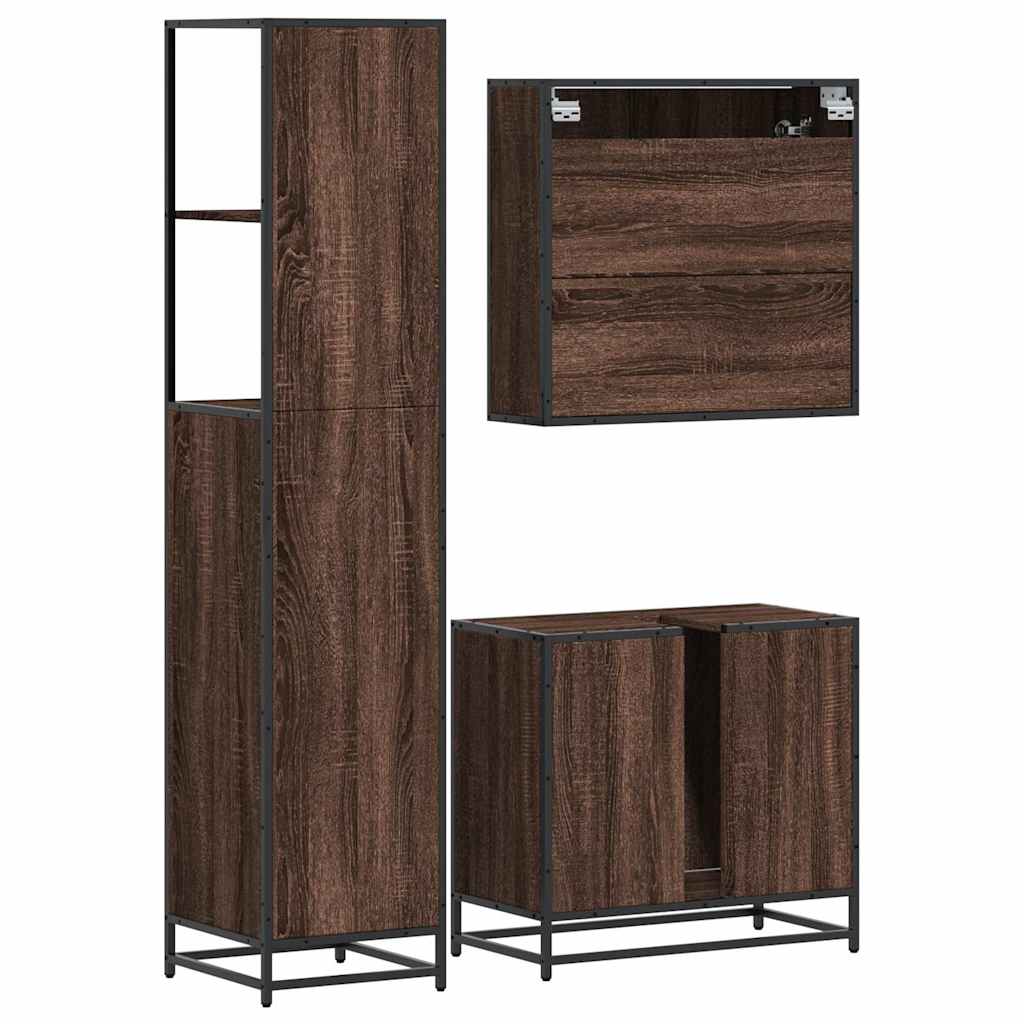 3 Piece Bathroom Furniture Set Brown Oak Engineered Wood