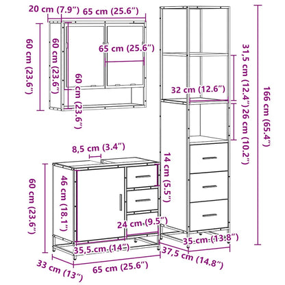 3 Piece Bathroom Furniture Set Brown Oak Engineered Wood