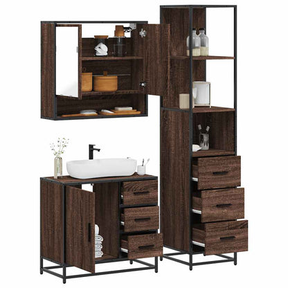 3 Piece Bathroom Furniture Set Brown Oak Engineered Wood