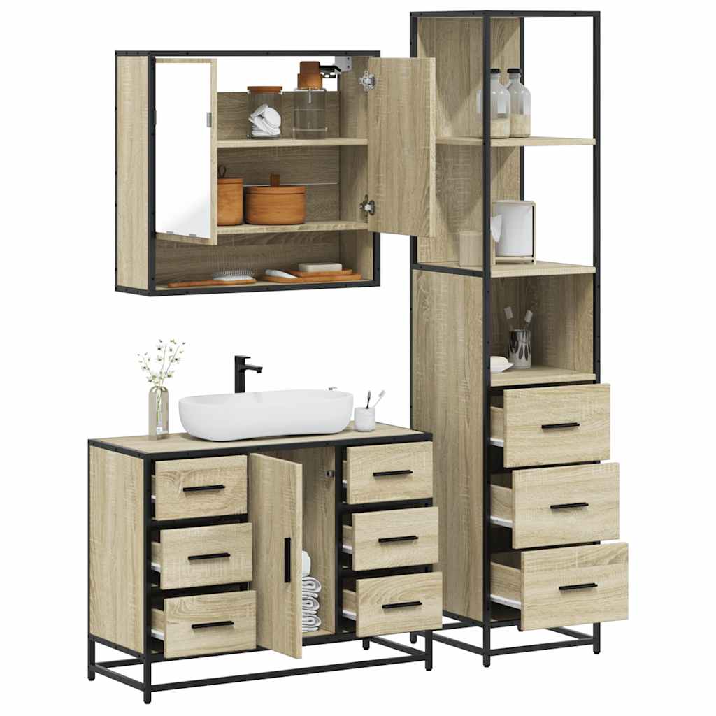 3 Piece Bathroom Furniture Set Sonoma Oak Engineered Wood