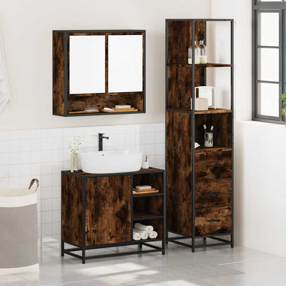 3 Piece Bathroom Furniture Set Smoked Oak Engineered Wood