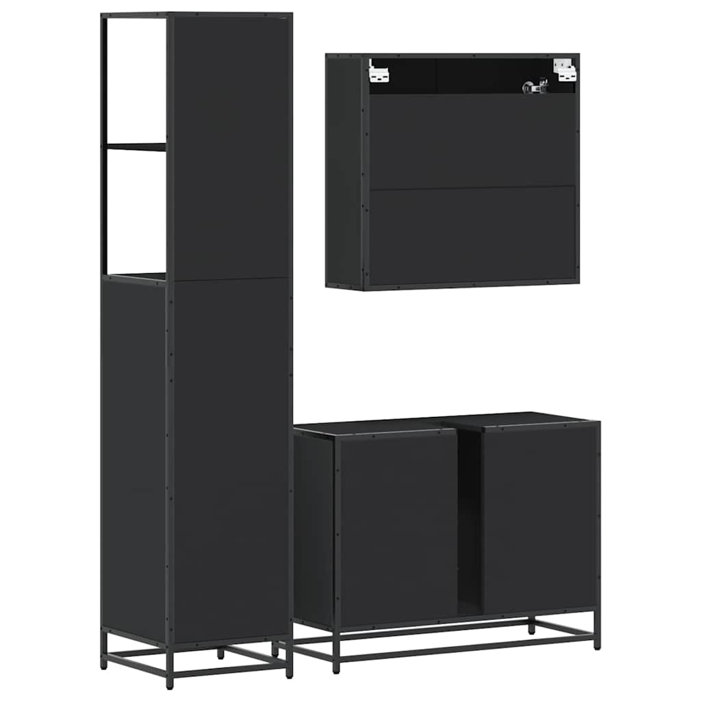 3 Piece Bathroom Furniture Set Black Engineered Wood