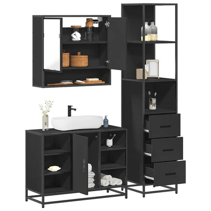 3 Piece Bathroom Furniture Set Black Engineered Wood