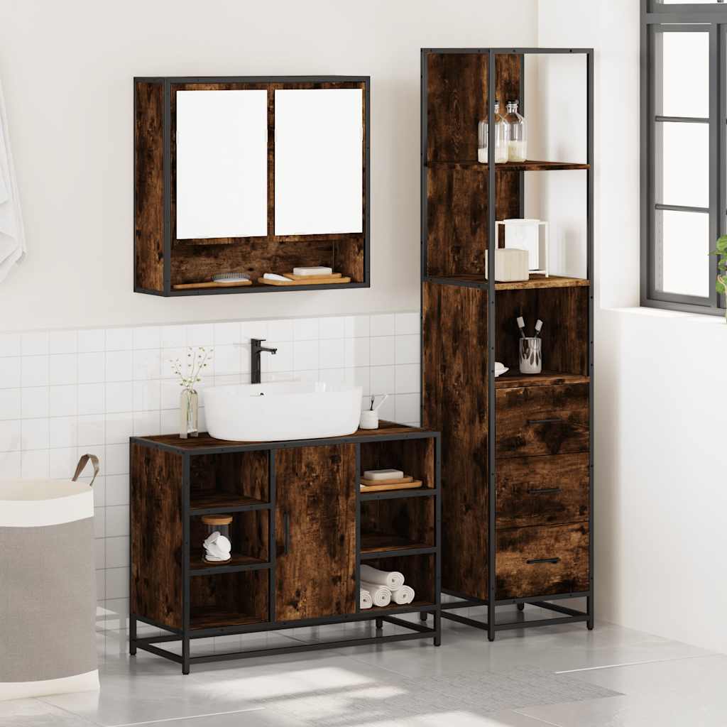 3 Piece Bathroom Furniture Set Smoked Oak Engineered Wood