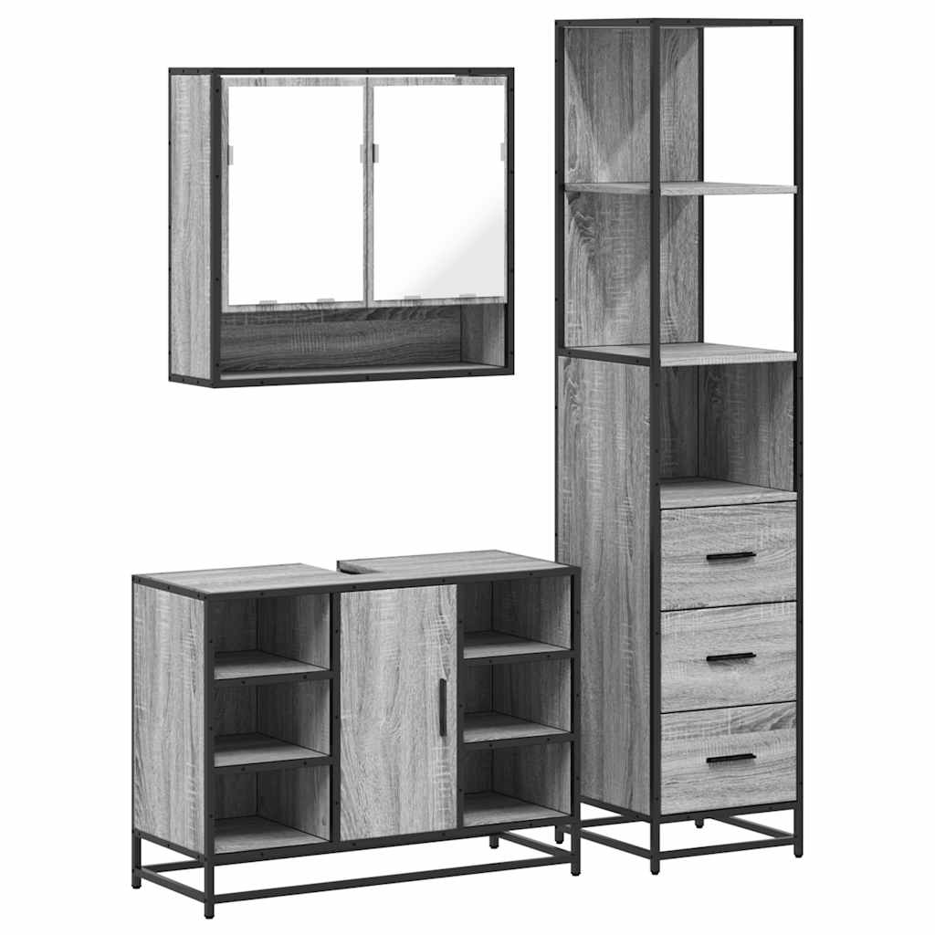 3 Piece Bathroom Furniture Set Grey Sonoma Engineered Wood