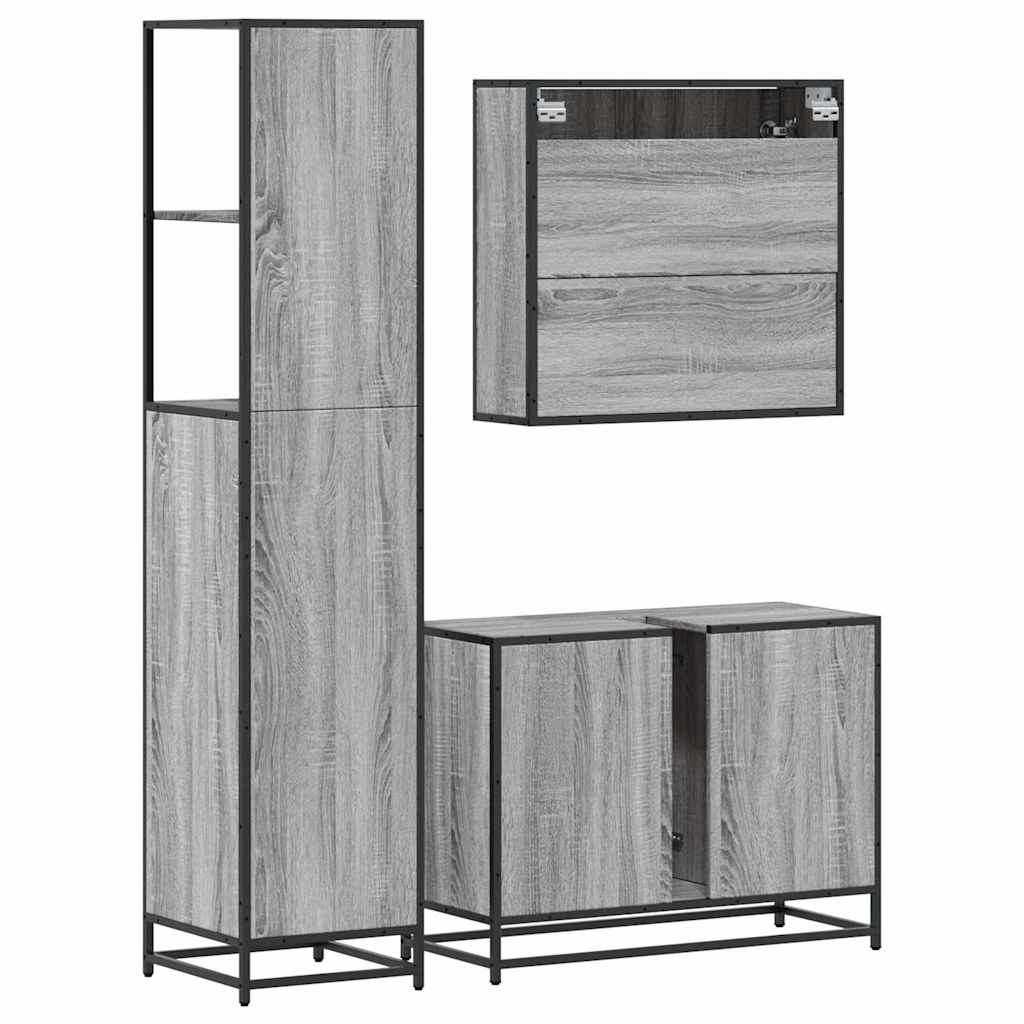 3 Piece Bathroom Furniture Set Grey Sonoma Engineered Wood