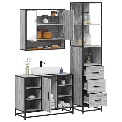 3 Piece Bathroom Furniture Set Grey Sonoma Engineered Wood