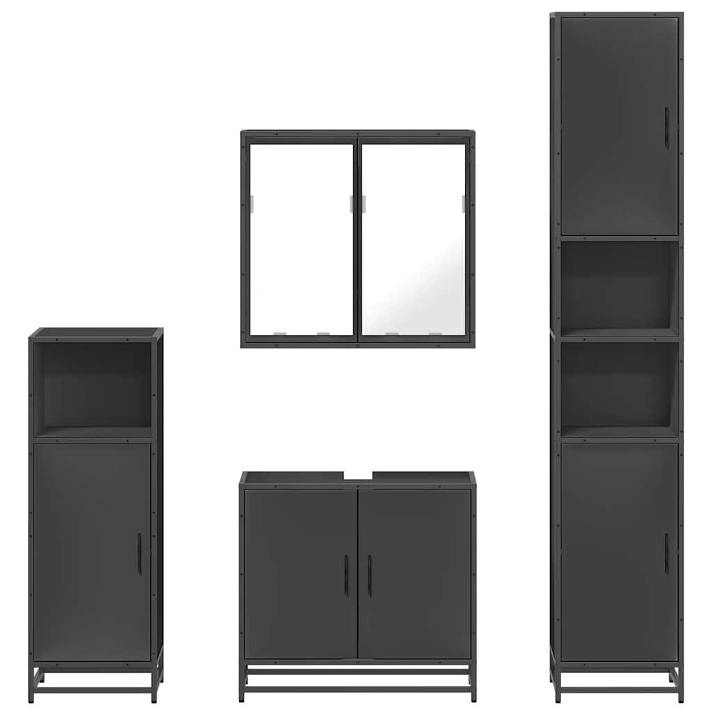 4 Piece Bathroom Furniture Set Black Engineered Wood