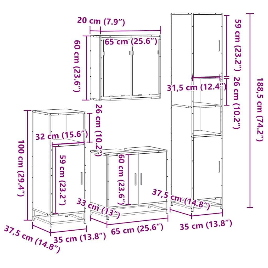 4 Piece Bathroom Furniture Set Black Engineered Wood