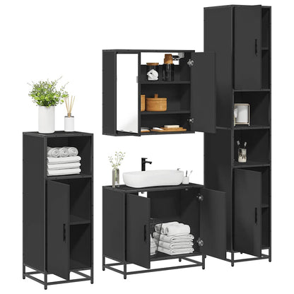 4 Piece Bathroom Furniture Set Black Engineered Wood