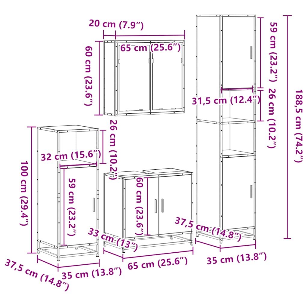 4 Piece Bathroom Furniture Set Sonoma Oak Engineered Wood