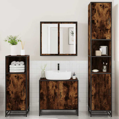 4 Piece Bathroom Furniture Set Smoked Oak Engineered Wood