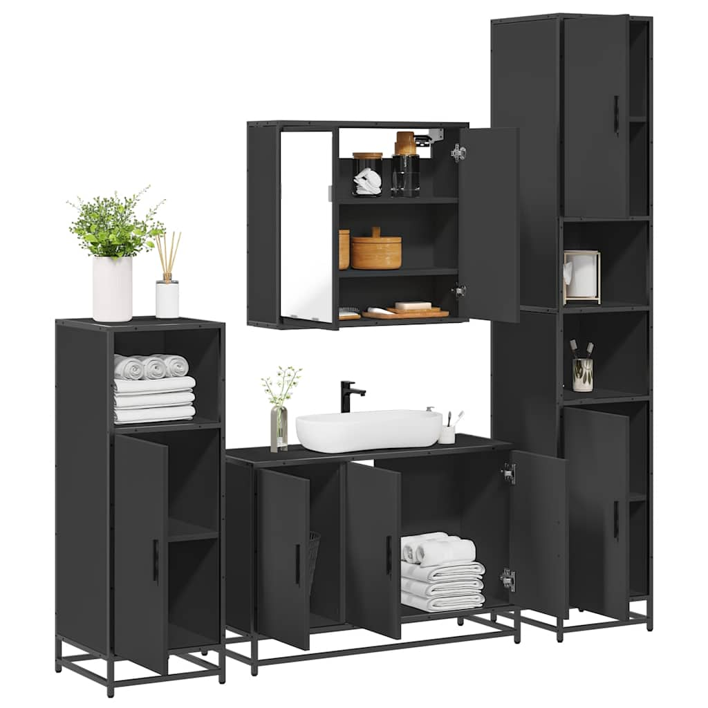 4 Piece Bathroom Furniture Set Black Engineered Wood