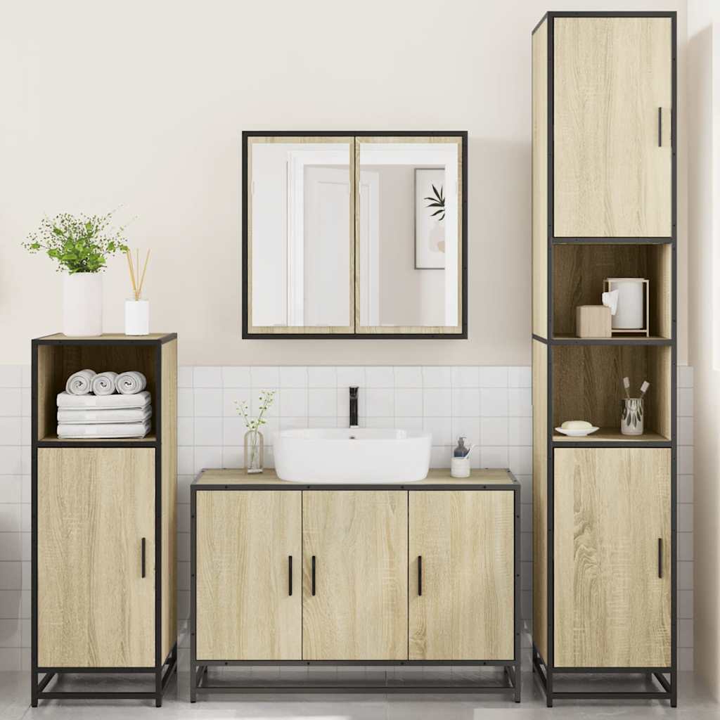 4 Piece Bathroom Furniture Set Sonoma Oak Engineered Wood