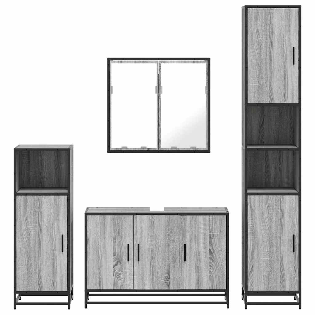 4 Piece Bathroom Furniture Set Grey Sonoma Engineered Wood