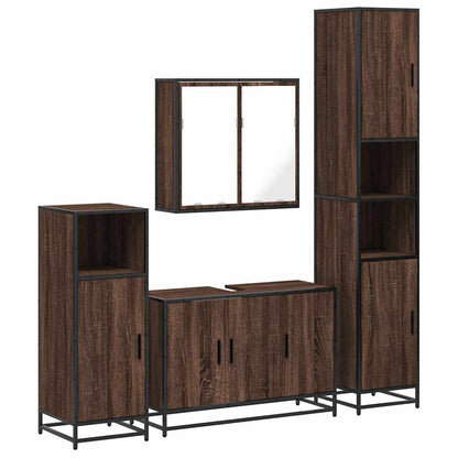 4 Piece Bathroom Furniture Set Brown Oak Engineered Wood