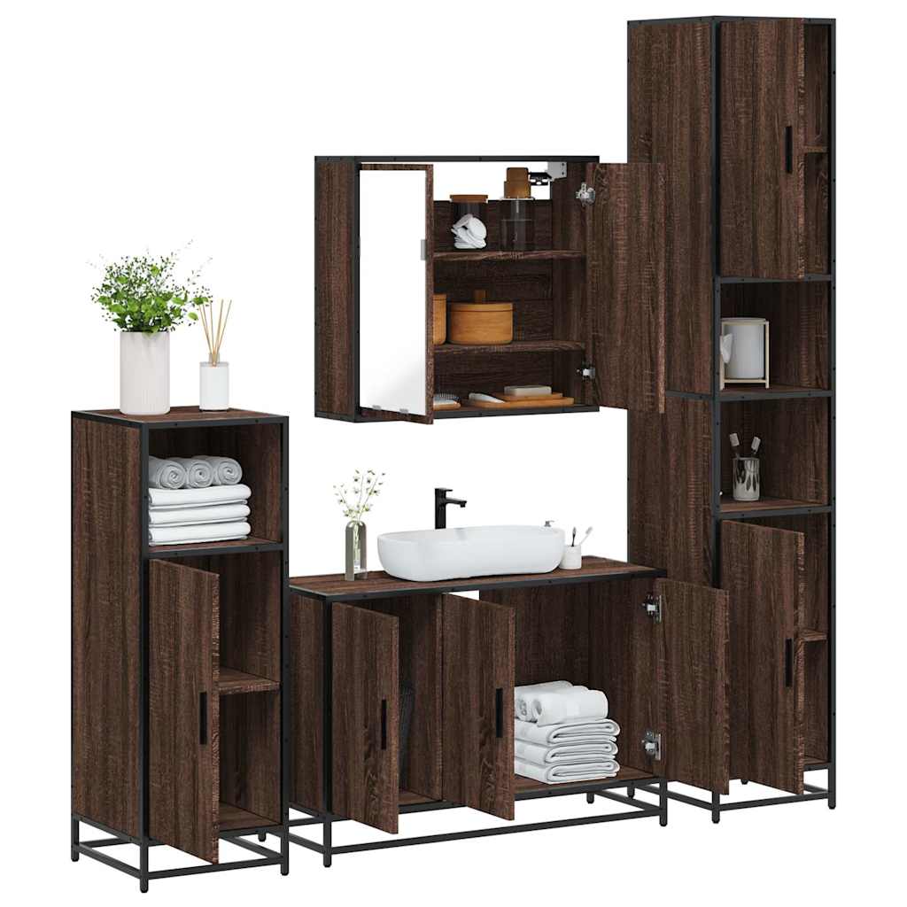 4 Piece Bathroom Furniture Set Brown Oak Engineered Wood