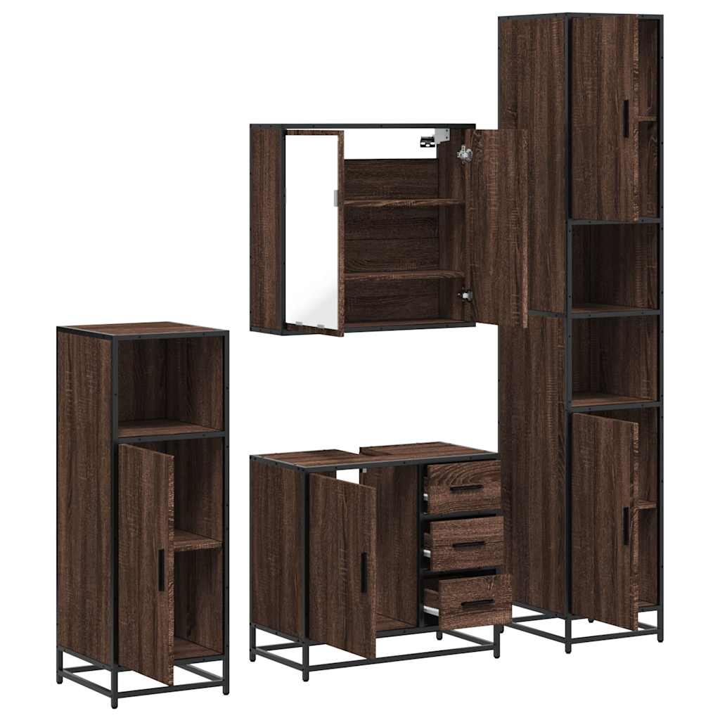 4 Piece Bathroom Furniture Set Brown Oak Engineered Wood