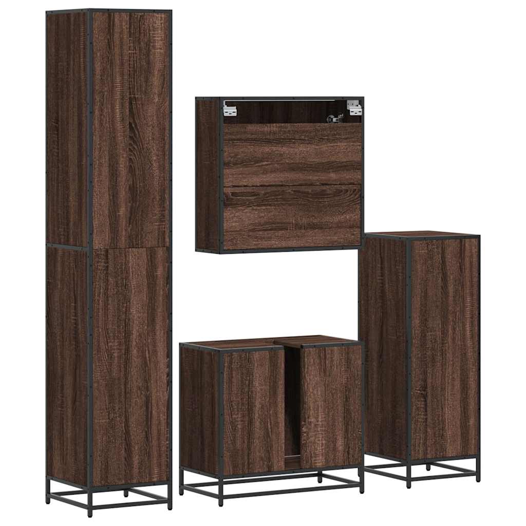 4 Piece Bathroom Furniture Set Brown Oak Engineered Wood