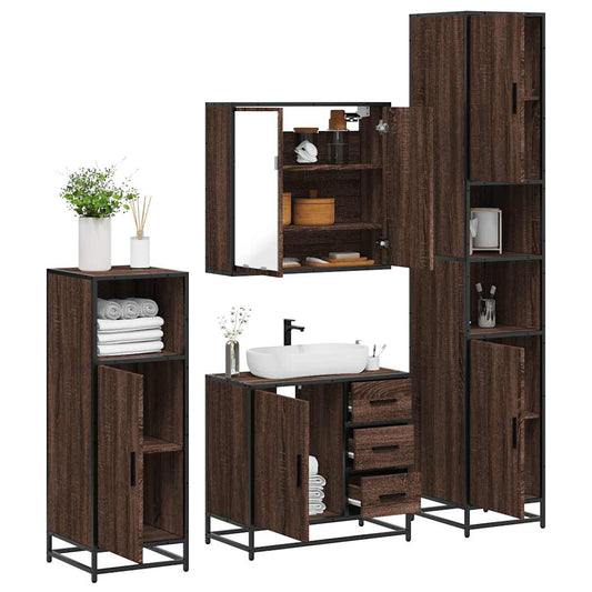 4 Piece Bathroom Furniture Set Brown Oak Engineered Wood