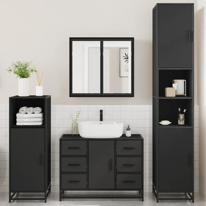 4 Piece Bathroom Furniture Set Black Engineered Wood