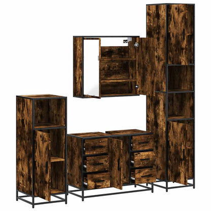 4 Piece Bathroom Furniture Set Smoked Oak Engineered Wood