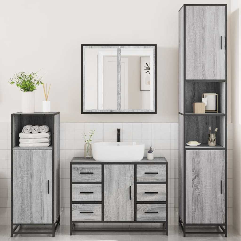 4 Piece Bathroom Furniture Set Grey Sonoma Engineered Wood