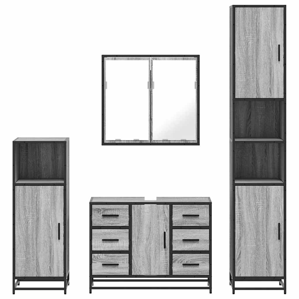 4 Piece Bathroom Furniture Set Grey Sonoma Engineered Wood