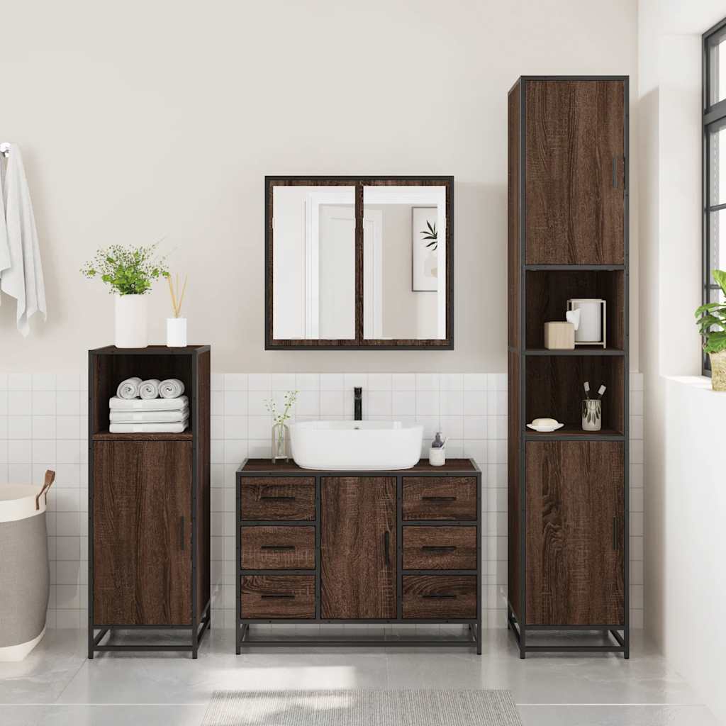 4 Piece Bathroom Furniture Set Brown Oak Engineered Wood