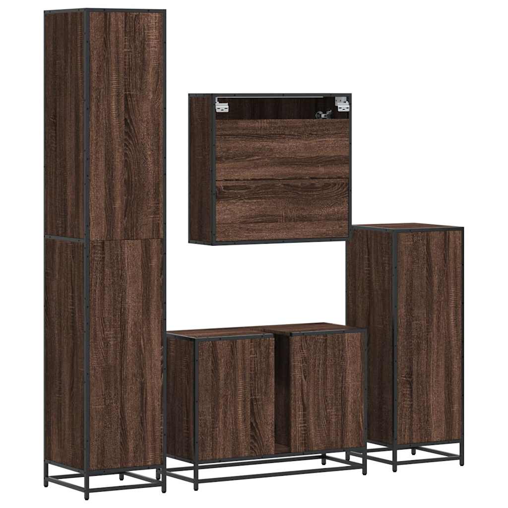 4 Piece Bathroom Furniture Set Brown Oak Engineered Wood