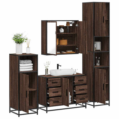 4 Piece Bathroom Furniture Set Brown Oak Engineered Wood