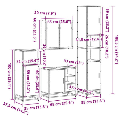 4 Piece Bathroom Furniture Set Black Engineered Wood