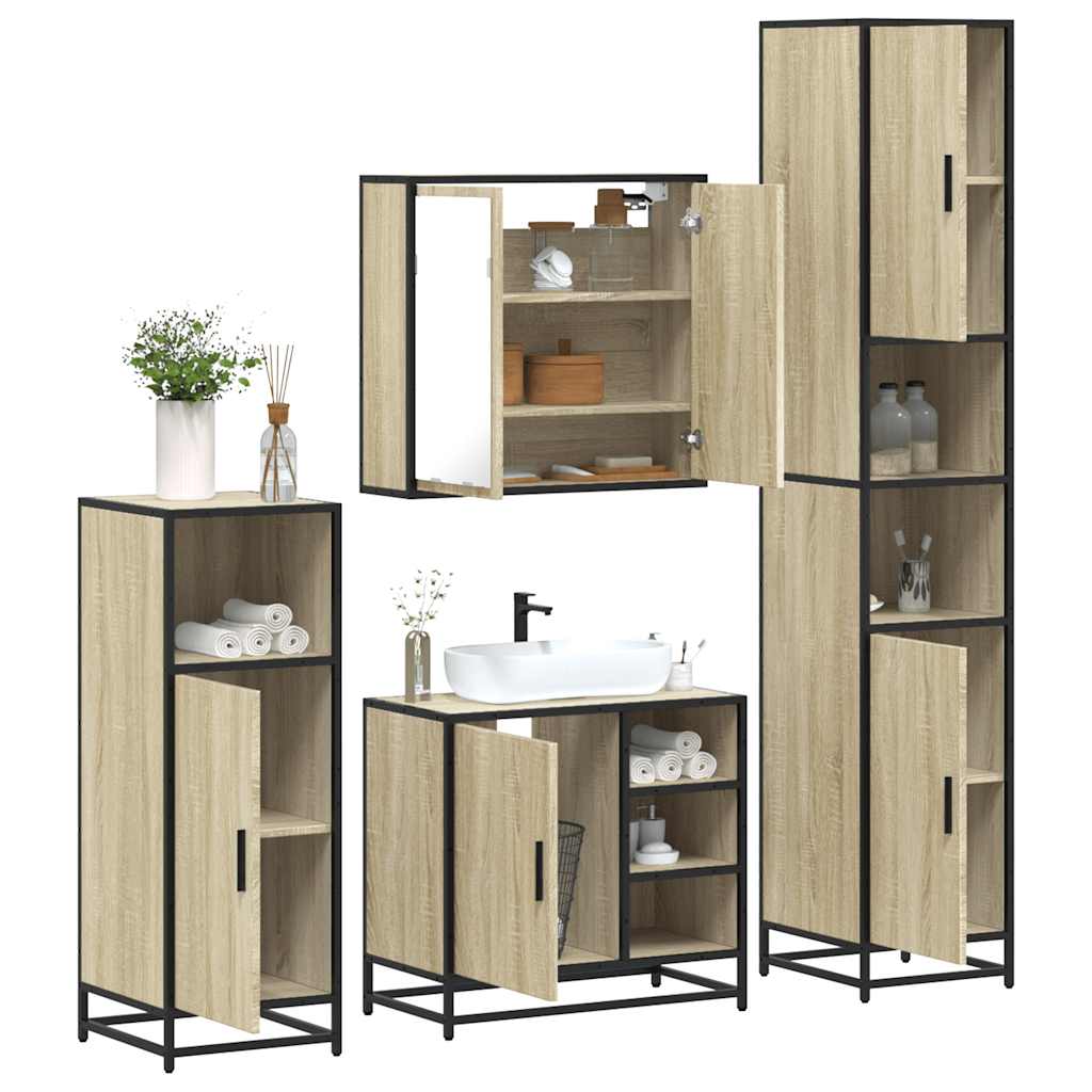 4 Piece Bathroom Furniture Set Sonoma Oak Engineered Wood