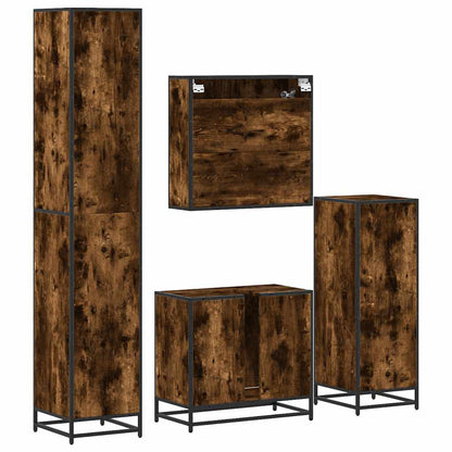 4 Piece Bathroom Furniture Set Smoked Oak Engineered Wood