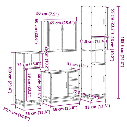 4 Piece Bathroom Furniture Set Smoked Oak Engineered Wood